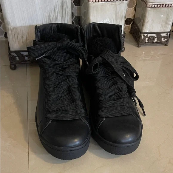 COACH men's black shearling lined leather sneaker boots size 10.5D - Picture 2 of 8